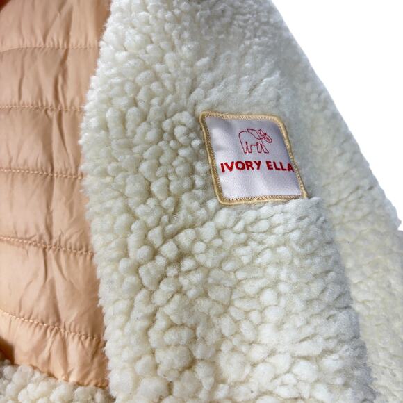 IVORY ELLA Women's Size S Sherpa Fleece Puffer Hooded Pullover Jacket Peach - Picture 5 of 9
